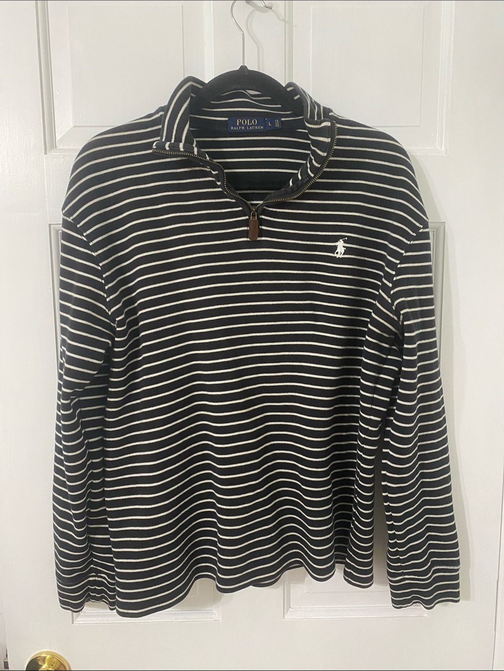 Polo by Ralph Lauren Black & White Striped Half-Zip Pullover